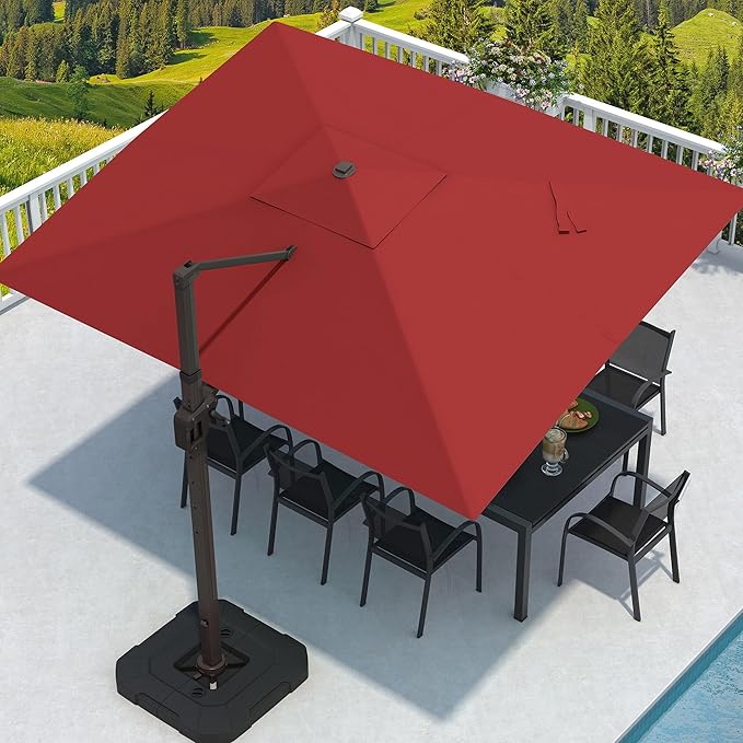 9' X 12' Cantilever Patio Umbrella Rectangular Outdoor Large Offset Umbrellas with 7 Tilts Adjustable 360°Rotation for Deck Pool Garden Backyard, Red