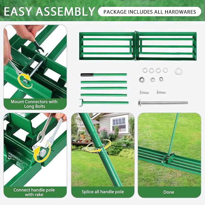 Outvita Lawn Leveling Rake 36"x10", Level Lawn Tool with Adjustable Handle, Yard Leveling Rake, Landscape Rakes for Garden, Backyard, Golf Course, Farm, Pasture