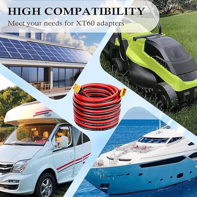XT60 Extension Cable 10AWG 15FT XT60 to XT60 Cable with Male to Female Connector for Portable Power Station Solar Panel RC Battery