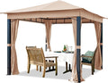 TOOLPORT Gazebo 10X10 Ft with Approx. 6.5 Oz/Yd² Waterproof Tarp Roof Pavilion with 4 Curtains in Cappuccino