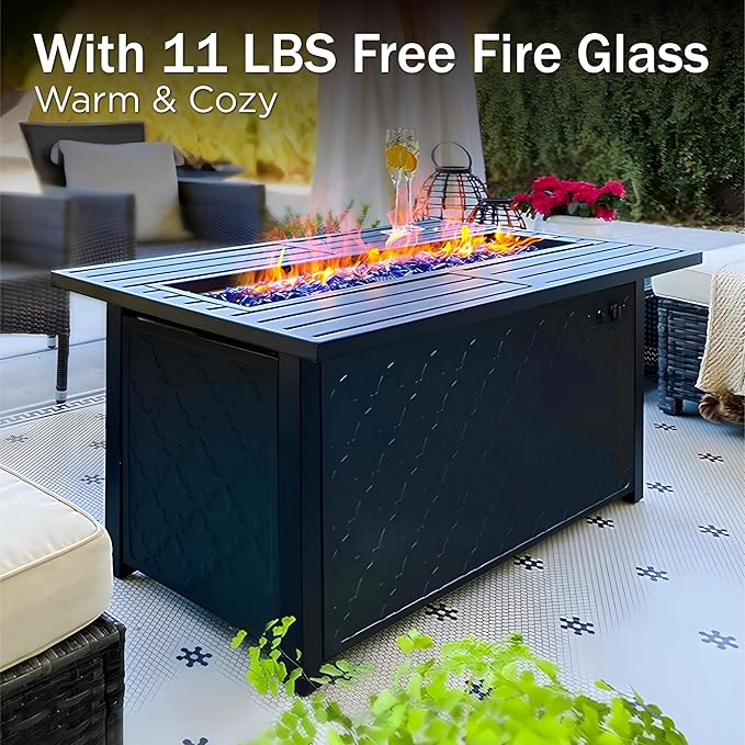 PHI VILLA 6 PCS Patio Furniture Set with FirePit Table, Outdoor Set with 1 x Deep Seating Sofa Bench, 1 x 45 Gas Firepit Table, 2 x Armrest Sofa Chairs, 2 x Metal Cushioned Ottoman