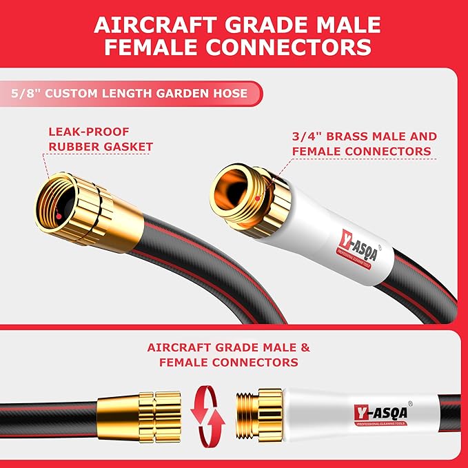 YASQA Heavy Duty Garden Hose 100 ft 5/8 Inch, Contractor's Leak Proof Durable No Kink Easy Coil Flexible Hose Black & water hose 100ft
