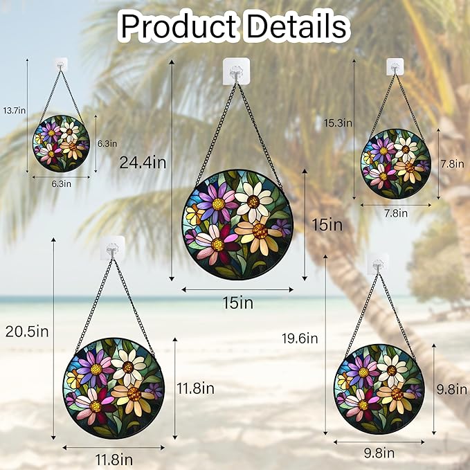 CRISGIF Stained Glass Window Hanging - Colorful Daisies Suncatcher for Door Garden Patio Retro Flower Sun Catchers Decor Christmas Mother's Day Birthday Gifts for Women Mom Nana Aunt Friend 11.8 in