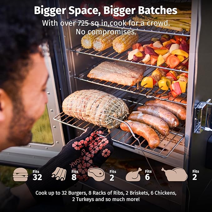EAST OAK Ridgewood Pro 30" Electric Smoker Built-in Meat Probe & Elevated Stand for Outdoors Up to 6× Longer Smokes, Adjustable Side Chip Loader Smoke More with 725 sq in Cooking Area