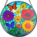 Wildflowers Stained Glass Window Hanging - Wildflowers Suncatcher for Indoor Window, Floral Stained Glass Decor for Garden, Home, Outdoor, Sun Catchers Birthday Gift for Women,Lovers and Mom 12 Inch