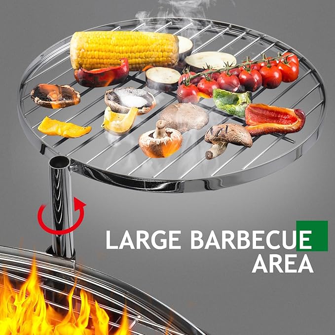 ROVSUN 33'' Outdoor Fire Pit with 2 Grills, Wood Burning Round Firepit with Swivel Cooking Grate, Removable Swivel Grill for Backyard, Patio, Picnic, BBQ and Parties