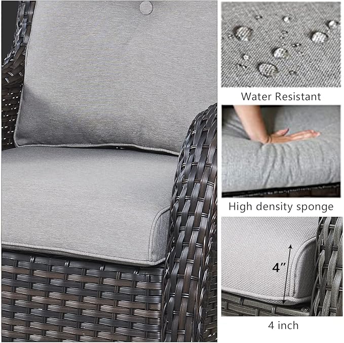 HUMMUH Outdoor Patio Furniture with Fire Pit Table Outdoor Conversation Set PE Wicker Patio Couch Swivel Glider Chairs for Balcony Garden,Lawn,Deck