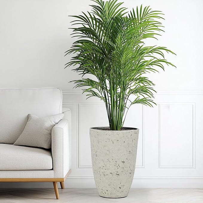 19.5" Plant Pots Tall Resin Planters for Plants Set of 2 Outdoor Country Large Flower Pot Front Porch Decor Handmade Birch Bark Texture Heavy-Duty Weather-Resistant Home Garden Indoor White