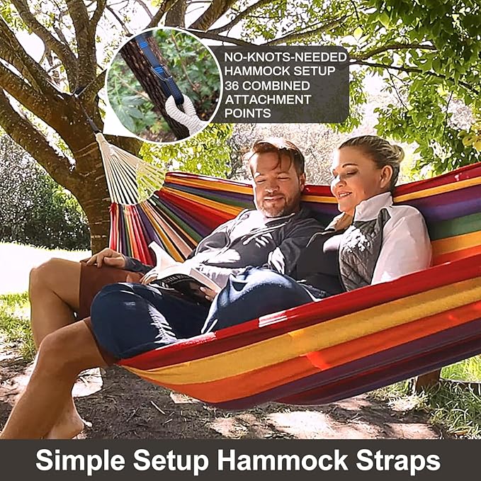 CHULIM Brazilian Double Hammock with Tree Straps,Extra Large 94x63IN,2 Persons Hammock for Backyard Patio Outdoor and Indoor,450lbs Weight Capacity,Soft Woven Cotton Fabric - Black Stripe