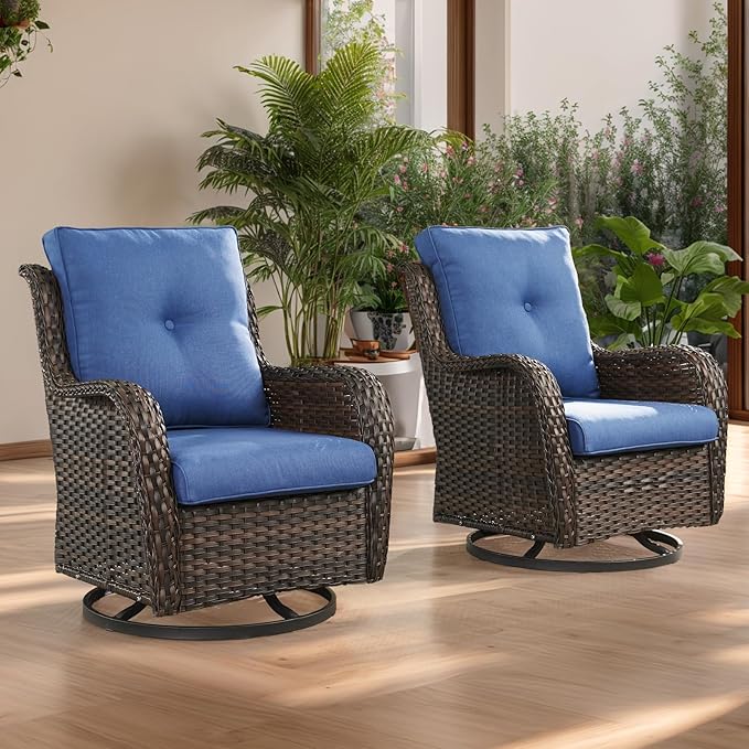 HUMMUH Outdoor Patio Furniture with Fire Pit Table Outdoor Conversation Set PE Wicker Patio Couch Swivel Glider Chairs for Balcony Garden,Lawn,Deck