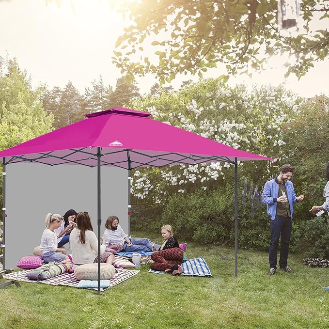 EAGLE PEAK 13x13 Pop up Canopy Tent w/One Wall, Instant Canopy Easy Set up Folding Shelter w/One Privacy Curtain, 169 Square Feet Sun Shade, Light Pink