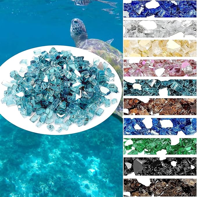 Onlyfire 10 pounds Fire Glass for Propane Fire Pit and Gas Fireplace, 1/2-Inch Reflective Firepit Glass Rocks for Fire Pit Table and Fire Bowl, Aqua Blue