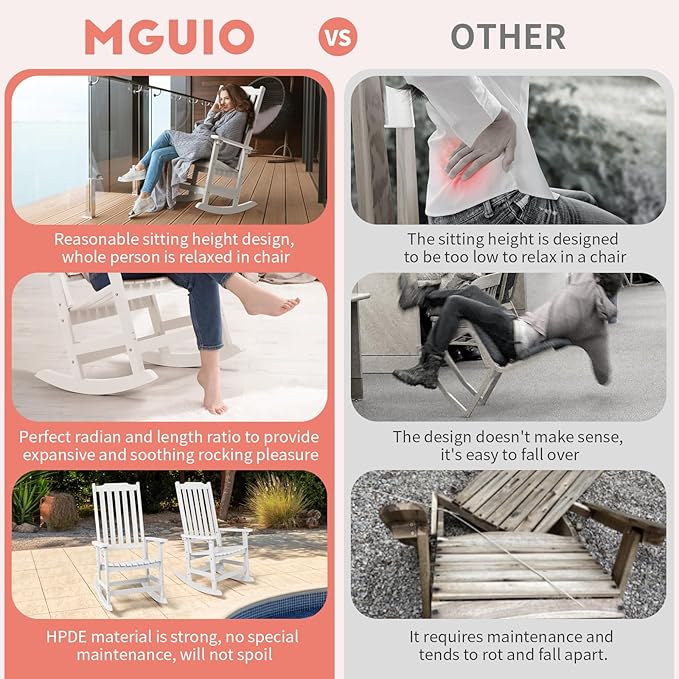 Outdoor Rocking Chairs Set of 2, Oversized All Weather High Back Porch Rocker, Patio Rockers for Outside