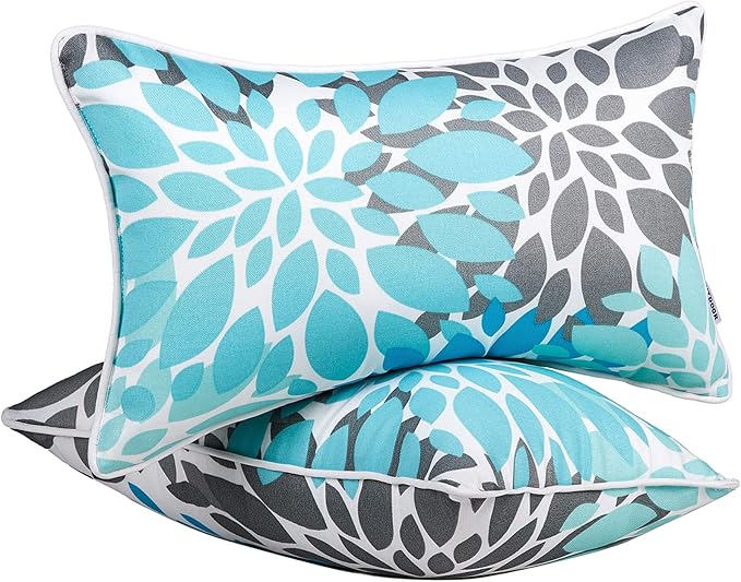 JMGBird Outdoor Lumbar Pillows Waterproof Set of 2 Outdoor Pillows with Insert Included 12×20 Inch Outdoor Pillow for Patio Furniture