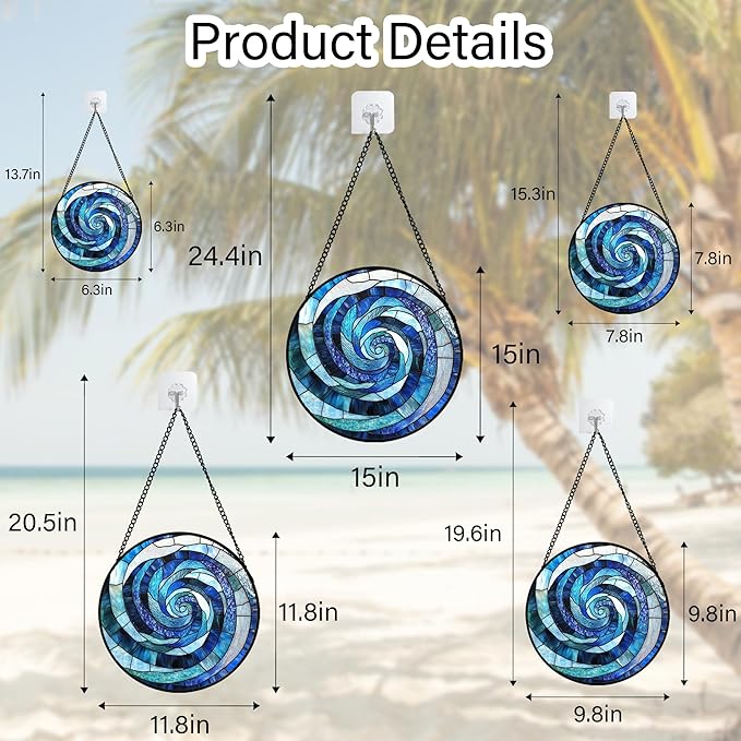 CRISGIF Stained Glass Window Hanging - Blue Abstract Swirl Suncatcher for Doors Garden Patio Unique Sun Catchers Decor Christmas Mother's Day Birthday Gifts for Women Men Mom Nana Friend 7.8 in