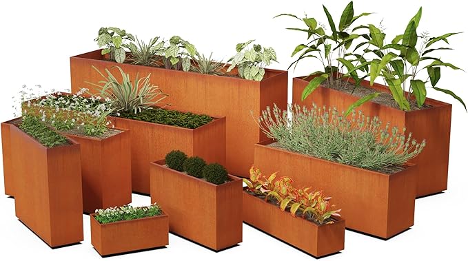 Plantercraft Large Rectangular Planters for Outdoor Plants - 96x18x36 Corten Steel Planters for Privacy Screen | Extra Large Outdoor Planter Box, Modern Metal Planter Rectangle, Fully Assembled