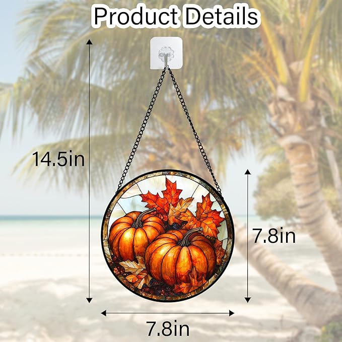 DASTOLL Stained Glass Window Hanging, Pumpkin Maple Leaf Suncatcher for Doors Home Sun Catchers Decoration and Christmas, Mother's Day Birthday Gifts for Women, Men, and Mom 7.8 in