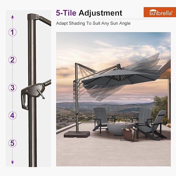 PURPLE LEAF 10FT Cantilever Patio Umbrella with Base Included Round Umbrella with 360° Rotation Aluminum Outdoor Offset Hanging Umbrella for Patio Pool, Deep Grey