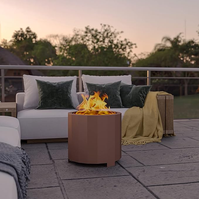 Flash Furniture Titus Commercial Grade Wood Burning Smokeless Outdoor Firepit - Bronze Finish - 19.5 inches - Portable - Waterproof Cover