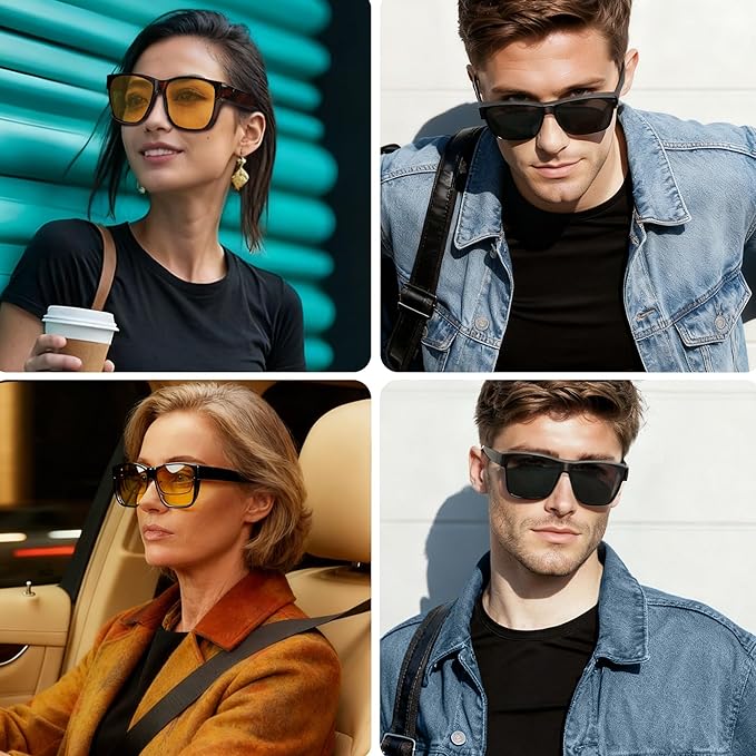 ANDWOOD Fit Over Glasses Polarized Sunglasses for Women Men Oversized Square Shades UV400 Protection