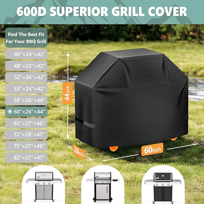 HomWanna Grill Cover 60 Inch - Superior BBQ Cover for Weber Genesis 300 Series Gas Grill - 600D Outdoor Barbecue Covers for Weber Genesis ii 300, Dyna-glo, Char-Broil, Nexgrill, Monument and Brinkmann