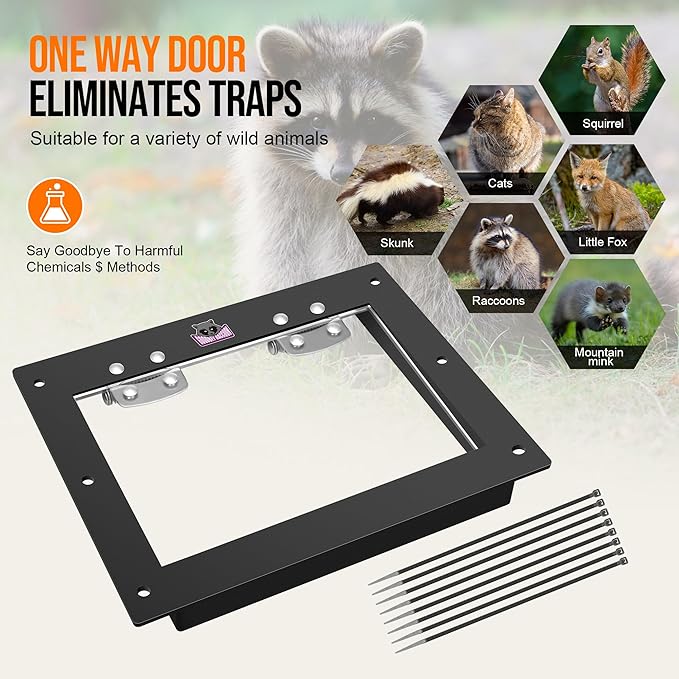 Raccoon One Way Eviction Door - Raccoon Trap Contactless Excluder for Outdoor Spaces Like Attics, Chimneys & Under Decks. Fast Results, Easy DIY Installation Small