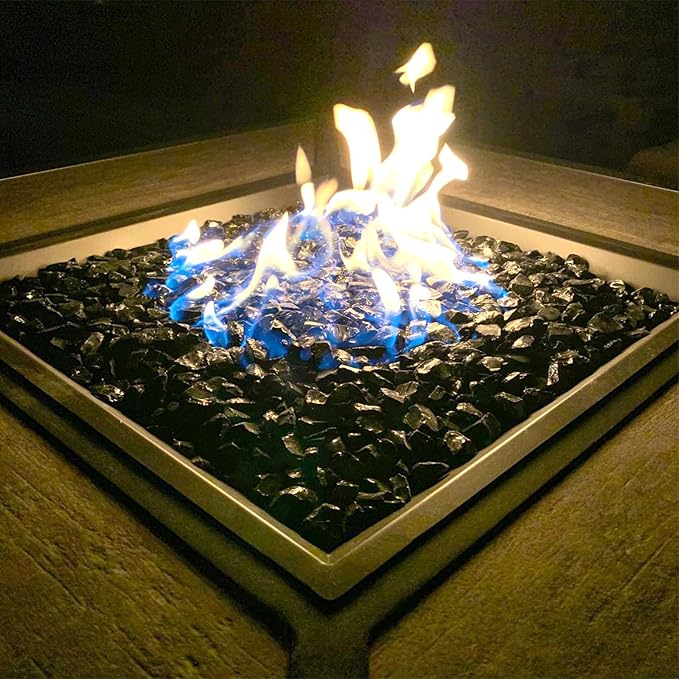 GRISUN Onyx Black Fire Glass for Fire Pit, 20 Pounds 1/2 Inch Tempered Glass Rocks for Natural or Propane Fireplace, Safe for Outdoors and Indoors Firepit Glass