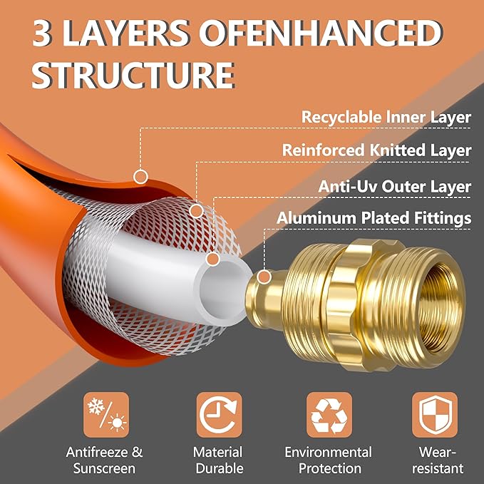 5/8" x 8ft Hybrid Garden Hose, Custom Length, -40°F to 150°, All-weather, NO Kink, Flexible, Leakproof water Hose With Additional Customizable Solid GHT Fittings