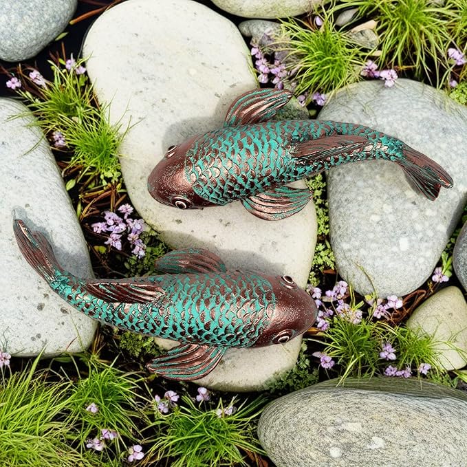 PaLuQiYa Garden Statues,Koi Fish Decor,Set of 2 Antique Koi Fish Garden Statue,Sculpture for Outdoors,Patio Decor,Backyard and Home Kitchen Decoration,Gifts for Mom Women Grandma