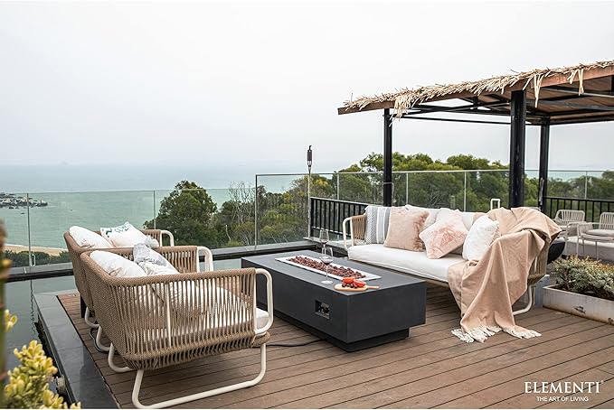Granville Concrete Fire Pit 60" x 27" Outdoor Patio Firepit Includes Lava Rocks Modern Fire Pits & Outdoor Fireplaces for Garden, Deck, Indoor & Outdoor Heating