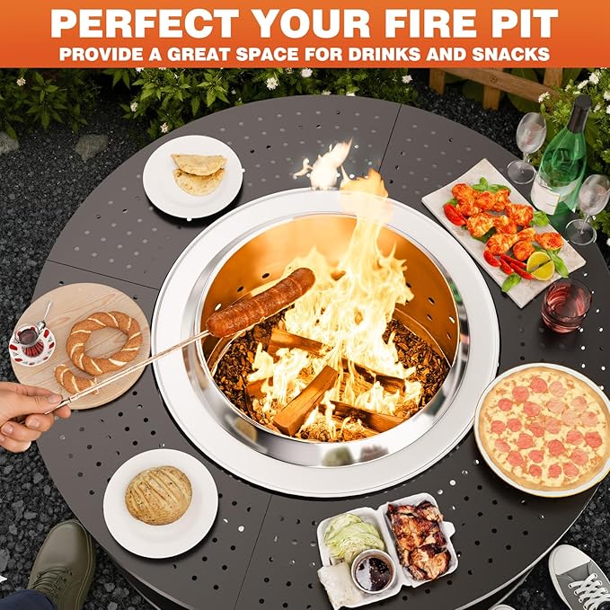 Fire Pit Surround Tabletop for Solo Stove Bonfire 1.0&2.0 and Ranger 1.0&2.0, 41" Fire Pit Surround Tabletop with Wood Storage Shelf, Powder-Coated Steel Surround Tabletop with Extra Space