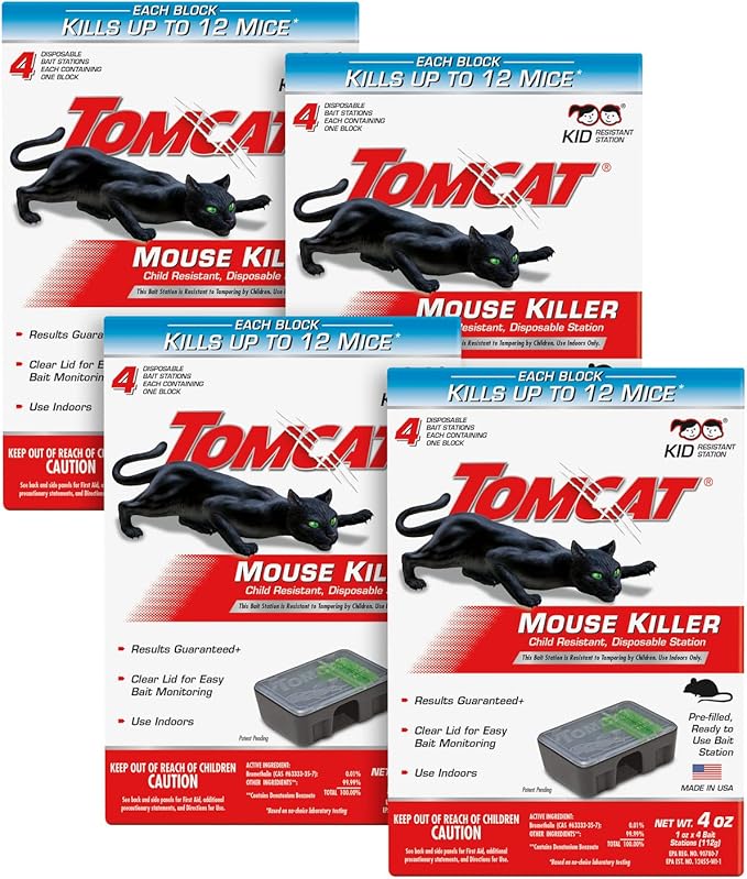 Tomcat Mouse Killer Child Resistant, Disposable Station, 4-Pack (16 Preloaded Stations)