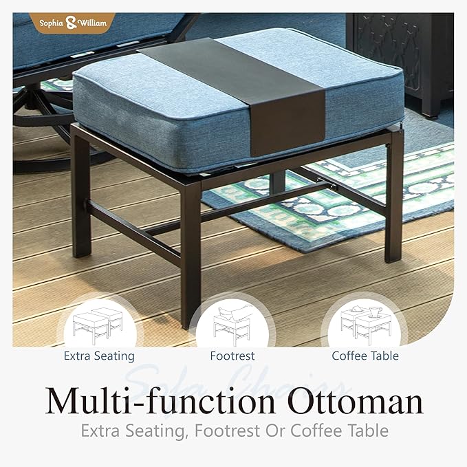 Sophia & William Patio Furniture Sets for 7 Outdoor Conversation Set 7 Pcs with 2 x Swivel Sofa Chairs, 2 x Armrest Chairs, 1 x 3-Seat Sofa, 2 x Ottomans for Coffee Garden Backyard Poolside Navy