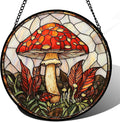 DASTOLL Stained Glass Window Hanging, Big Red Mushroom Suncatcher for Doors Home Sun Catchers Decoration and Christmas, Mother's Day Birthday Gifts for Women, Men, and Mom 14.9x14.9 in