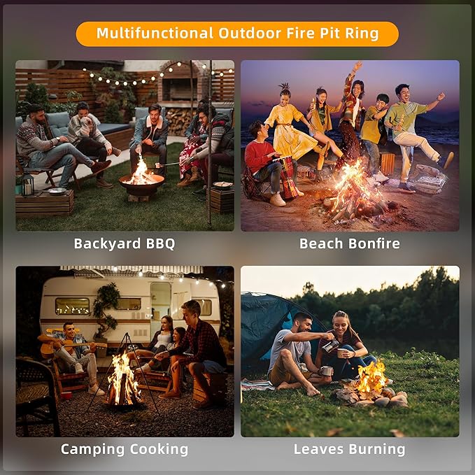 Smokeless Fire Pit Ring, 60 Inch Inner/62 Inch Outer, 11.9" Height, Heavy Duty Metal Fire Ring for DIY Fire Pits, Outdoor Above or In-Ground, Camping Garden Patio Backyard