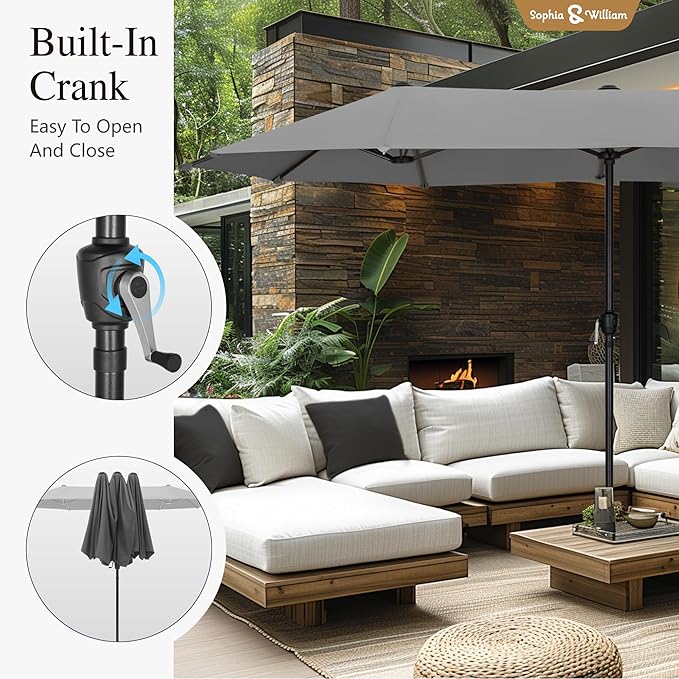 Sophia & William 13ft Outdoor Patio Umbrella for Table, Large Double-sided Umbrella for Garden, Deck, Pool, Light Gray