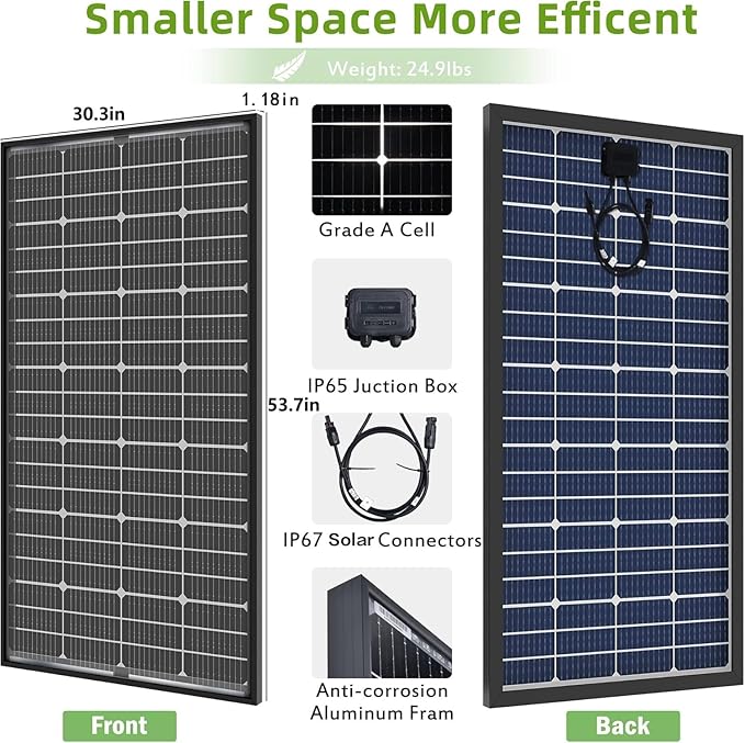 JJN Bifacial 400 Watt Solar Panels 12V 10BB Monocrystalline Solar Panel High Efficiency Solar Module for RV Home Farm Trailer Camper Marine Off Grid System(2 PCS 200 Watt)