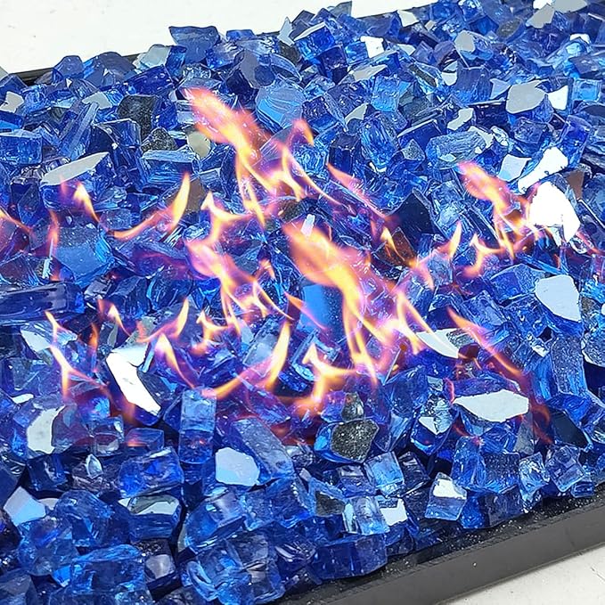Fire Glass for Propane Fire Pit, 1/4 Inch High Reflective Fireplace Glass Rocks for Fire Pit Table, Fire Pit Glass Rocks for Outdoor Fire Table and Landscaping, 5 lbs, Cobalt Blue