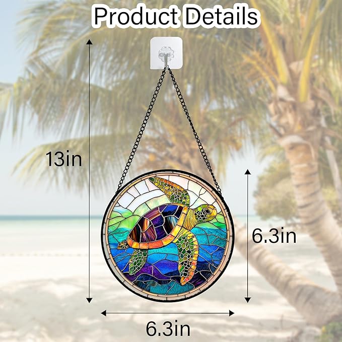 DASTOLL Stained Glass Window Hanging, Colored Turtle Ocean Suncatcher Diamond Glass Panel Hangings Marine Life Sun Catchers Decor for Birthday for Women, Men, Wife, Aunt, Mom 6.3 in