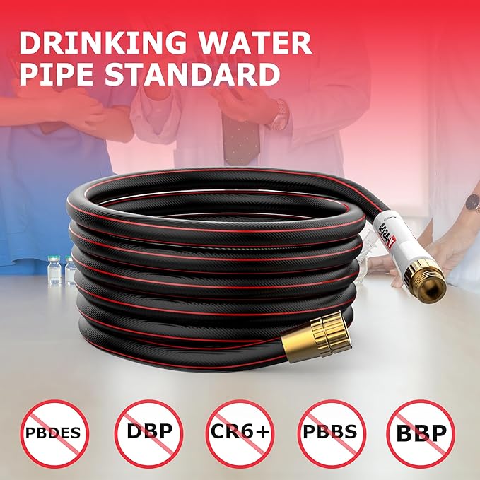 YASQA 50 ft Garden Hose with Nozzle,Lightweight 5/8in Water Hose with 10 Functions Spray Nozzle,3/4'' Heavy Duty Brass Fittings,Durable Kink Free Rubber Pipe for Yard, Car, Pets,Outdoor