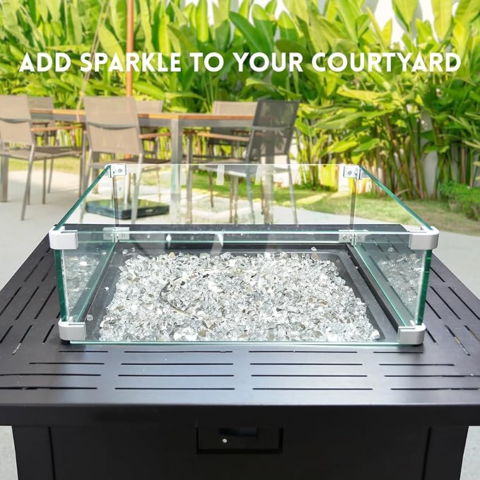 GasSaf 1/4 Inch Fire Glass Reflective Tempered Fireglass Cut Crushed FireGlass for Fire Pit, Fireplace, Replaces Existing Gas Logs & Lava Rocks (20 Pound)(Crystal Ice Reflective)