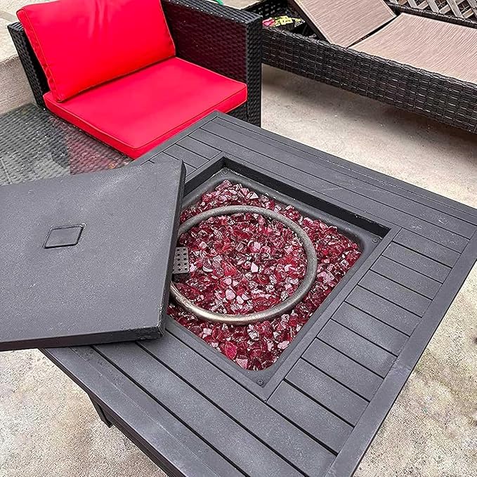 Grisun Wine Red Fire Glass for Pit, 20 Pounds 1/2 Inch Tempered Rocks Natural or Propane Fireplace, Safe Outdoors and Indoors Firepit