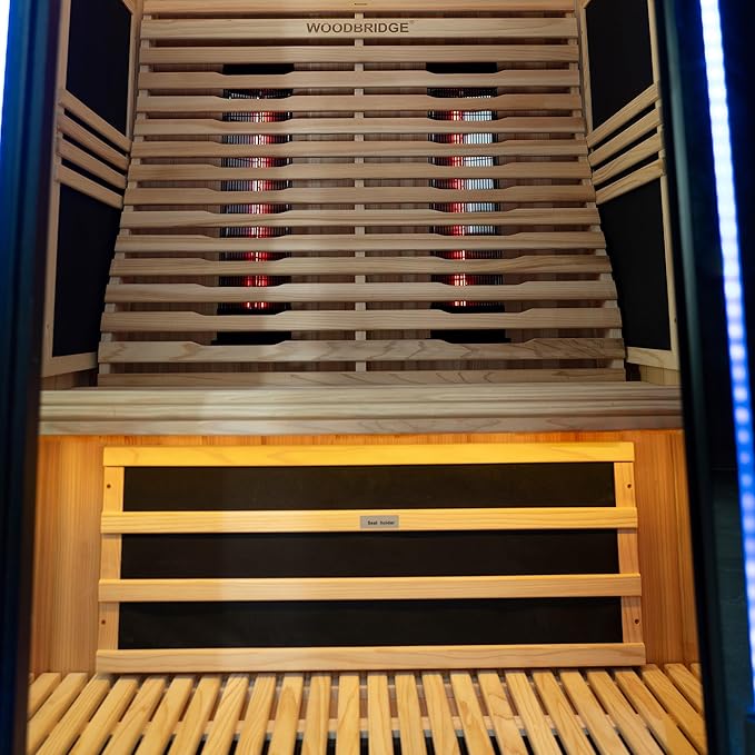 Woodbridge 2-Person Indoor FAR Infrared Black Sauna with WiFi-Enabled Smart Control, Crafted from Japanese Cedar – Features Red Light Therapy, Bluetooth Speaker, Chromotherapy Lighting