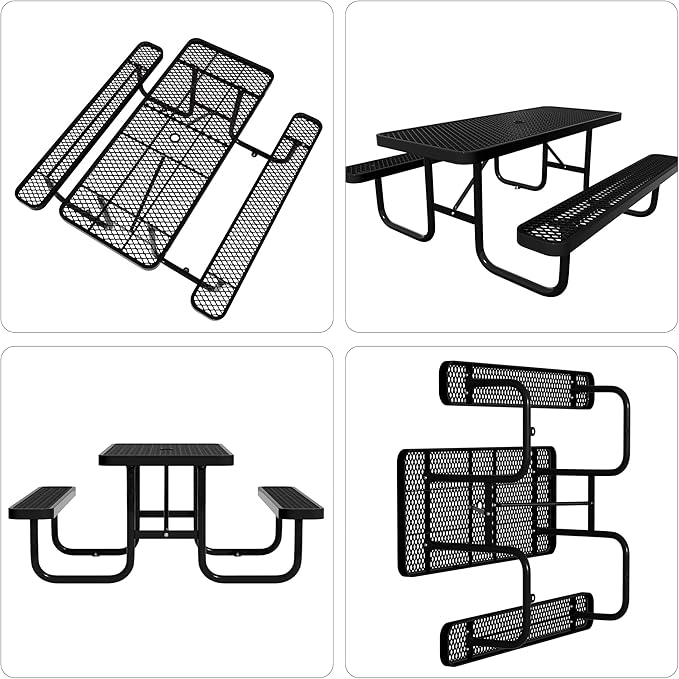 6FT Steel Metal Picnic Table with Benches, Rectangular Lifetime Picnic Table, Outdoor Furniture Heavy Duty Sturdy Commercial Picnic Tables for Patio Garden Courtyard BBQ Shopping Centers