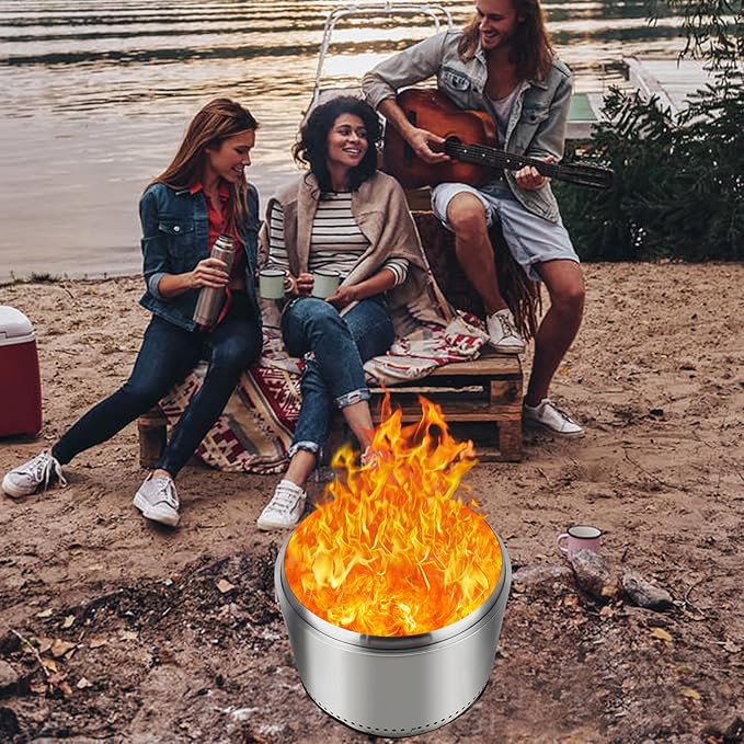 27-Inch Smokeless Fire Pit, Portable Stainless Steel Stove with Star Hollowing, Fire Pits with Star Bracket for Camping Outdoor Wood Burning (Without Handle)