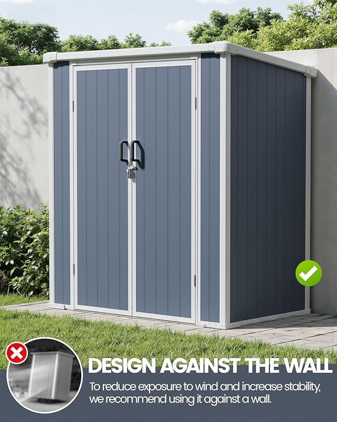 5x3 Resin Garden Sheds & Outdoor Storage on Clearance, Weather-Resistant Plastic Shed with Floor and Lockable Door for Garden Tools, Lawn Mower, Bike, Backyard Organization, Drak Grey