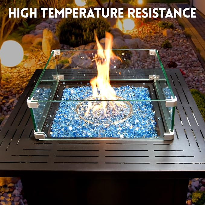 GasSaf 1/4 Inch Fire Glass Reflective Tempered Fireglass Cut Crushed FireGlass for Fire Pit, Fireplace, Replaces Existing Gas Logs & Lava Rocks (20 Pound)(Pacific Blue Reflective)