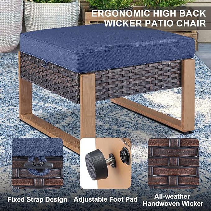 Belord 6 Piece Outdoor Patio Furniture Set with Propane Fire Pit Table, Wicker Patio Conversation Set with2 Patio Wicker Chairs Rattan Sofa and Removable 4" Thick Cushions for Deck Backyard