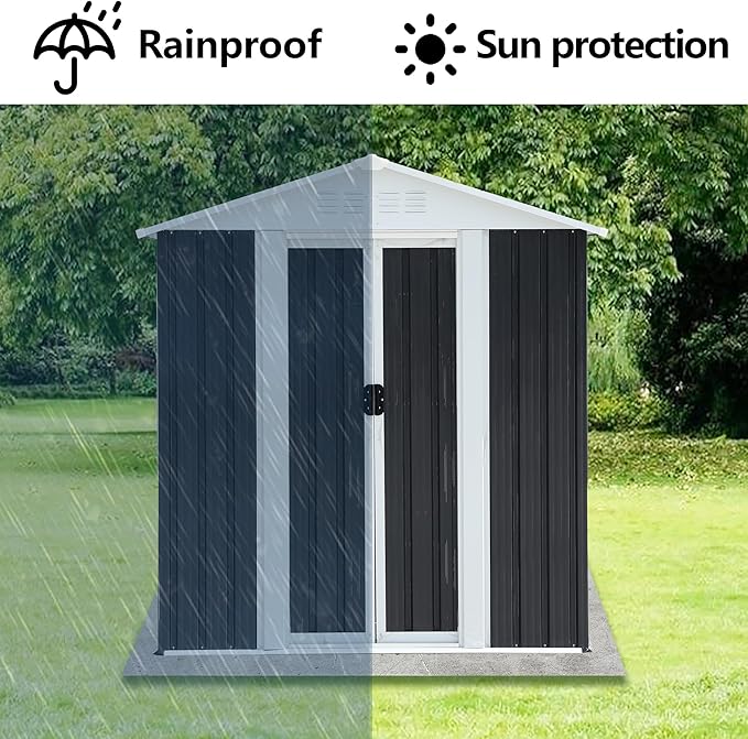 5x3 FT Outdoor Storage Shed with Base,Tool Shed with Sloped Roof and Sliding Door,All Weather Resistant Metal Shed for Backyard Garden Patio Lawn,Grey