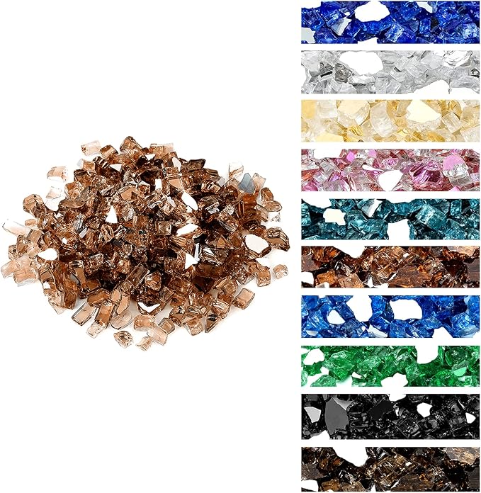 Onlyfire 10 pounds Fire Glass for Propane Fire Pit and Gas Fireplace, 1/2 Inch Reflective Firepit Glass Rocks for Fire Pit Table and Fire Bowl, High Luster Copper